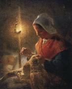 Jean Francois Millet Woman sewing by lamplight Germany oil painting artist